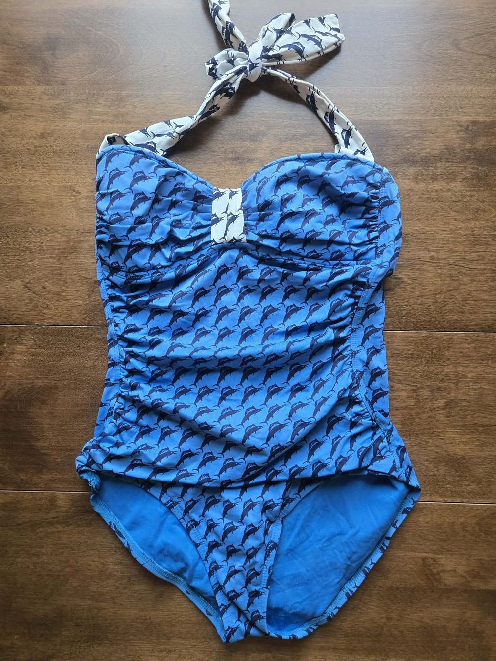 Tommy Bahama Blue Marlin Print One Piece Swimsuit Halter Size 6